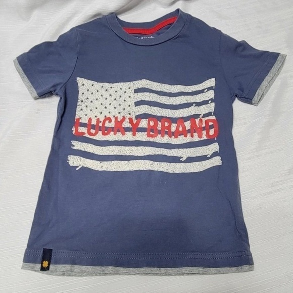 American Flag Graphic T-Shirt S 5 Distressed Logo Tee Lucky Brand Boys Blue